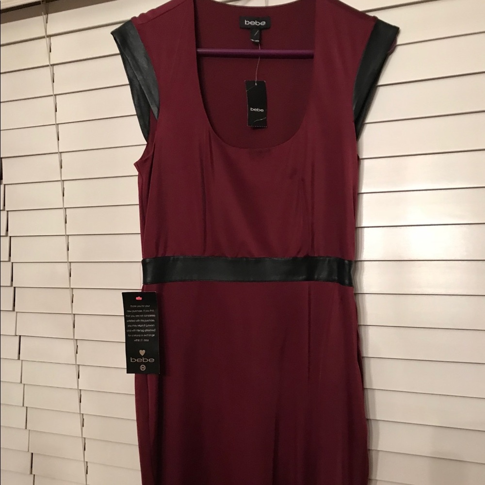 Bebe burgundy dress with some leather